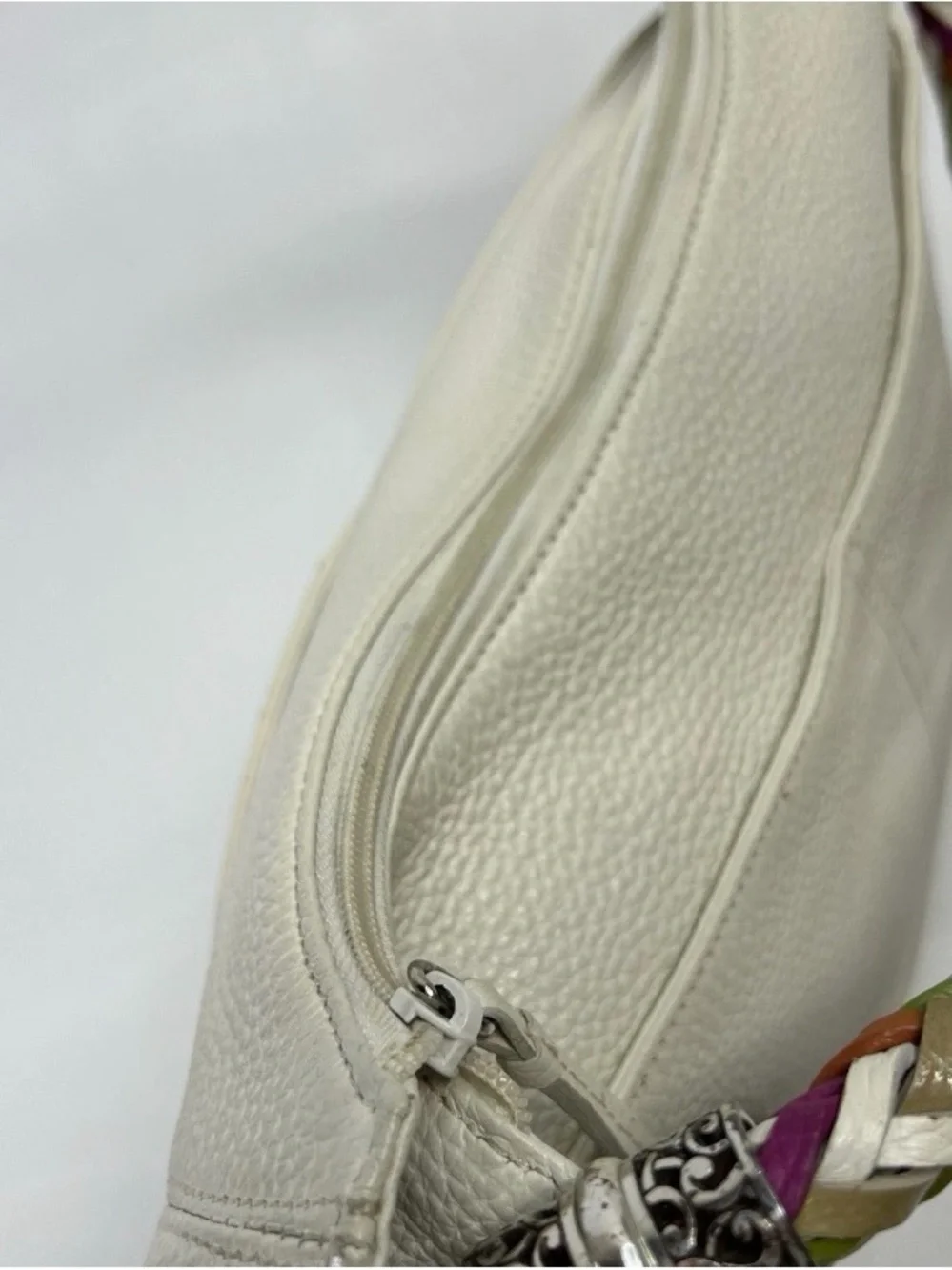 Brighton Cream Leather Shoulder Bag with Multicolor Braided Strap